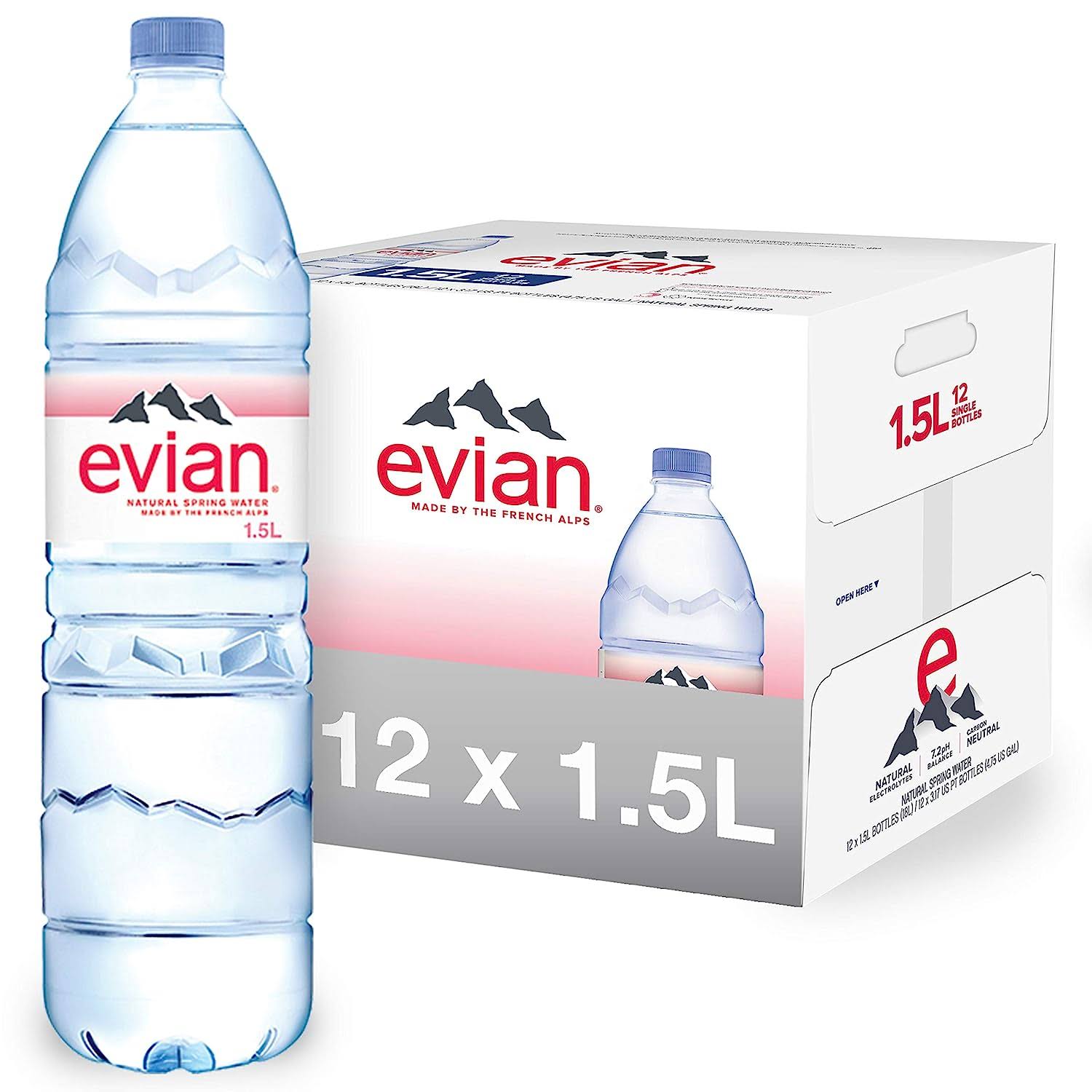 evian Natural Spring Water, Naturally Filtered Spring Water, Individual Bulk-Size Water Bottles, 50.72 Fl Oz (Pack of 12)