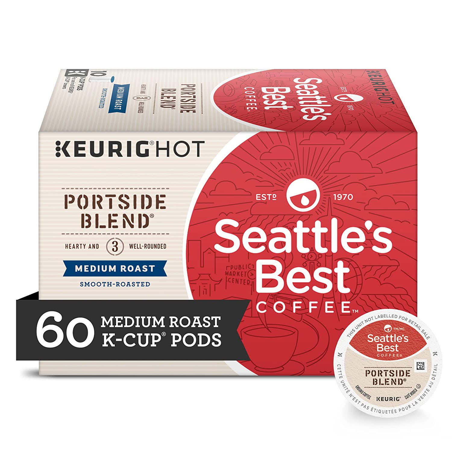 Seattle s Best Coffee Portside Blend Medium Roast K-Cup Pods | 10 Count (Pack of 6)