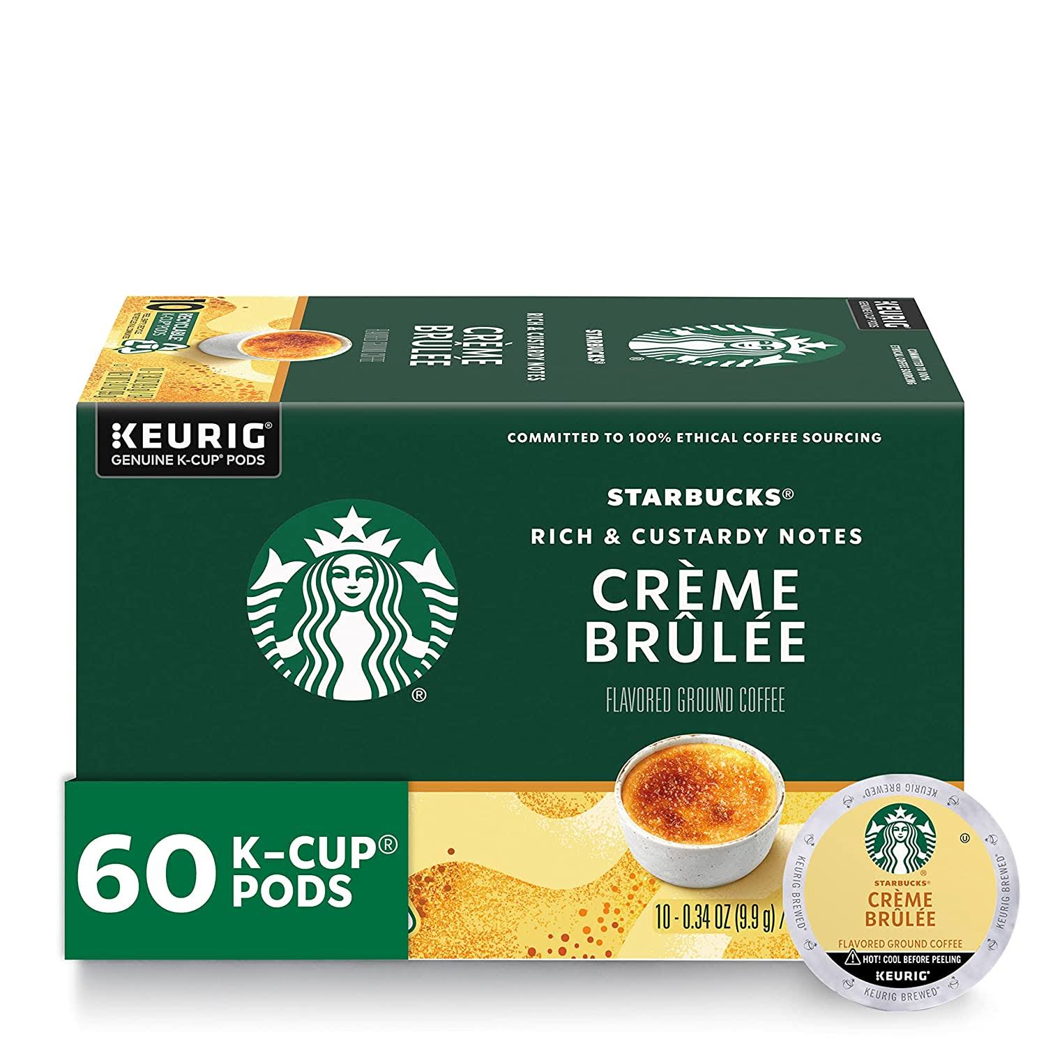 Starbucks Flavored K-Cup Coffee Pods, Crème Brlée for Keurig Brewers, 6 boxes (60 pods total)