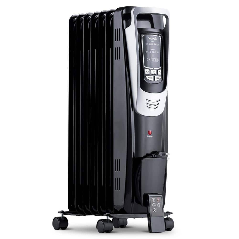 AH-450B Portable1500-Watt Electric Oil-Filled Silent Radiator Heater with Energy Efficient Operation Cover 150 sq. ft.   Black