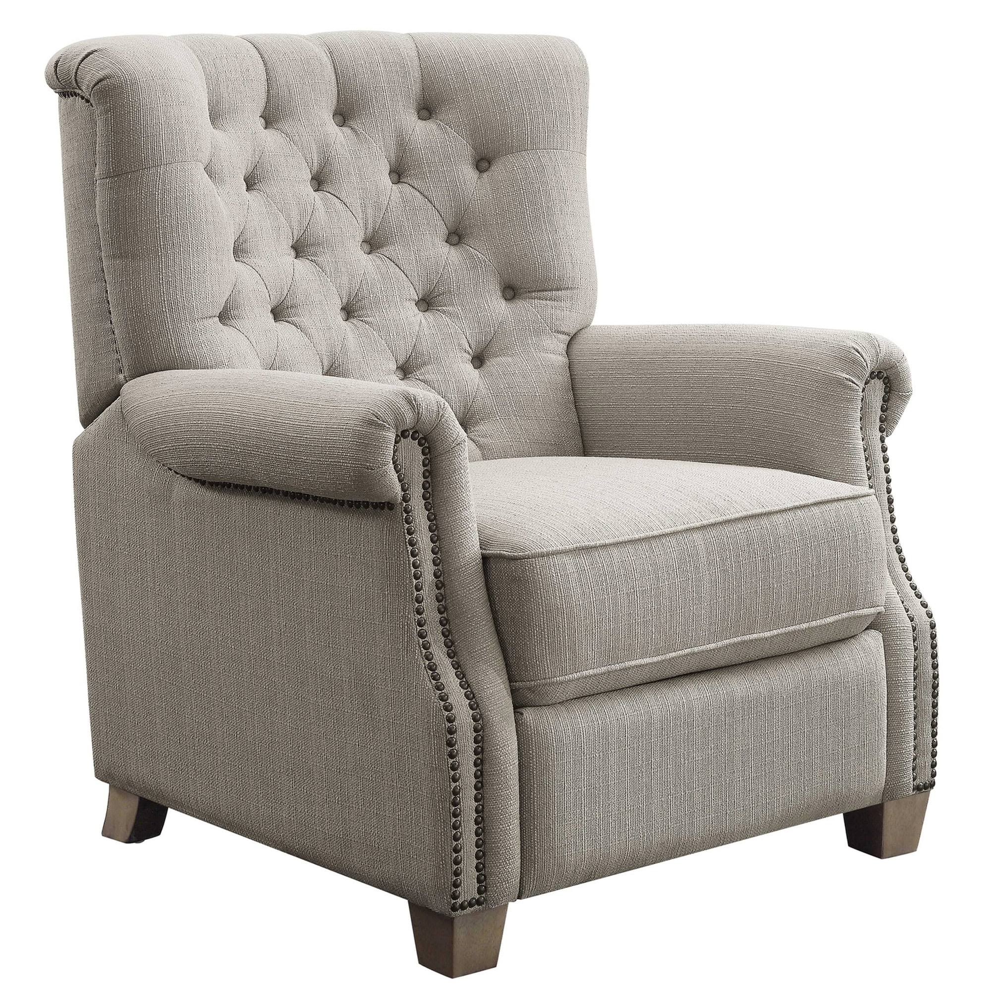 Tufted Push Back Recliner, Gray Fabric Upholstery
