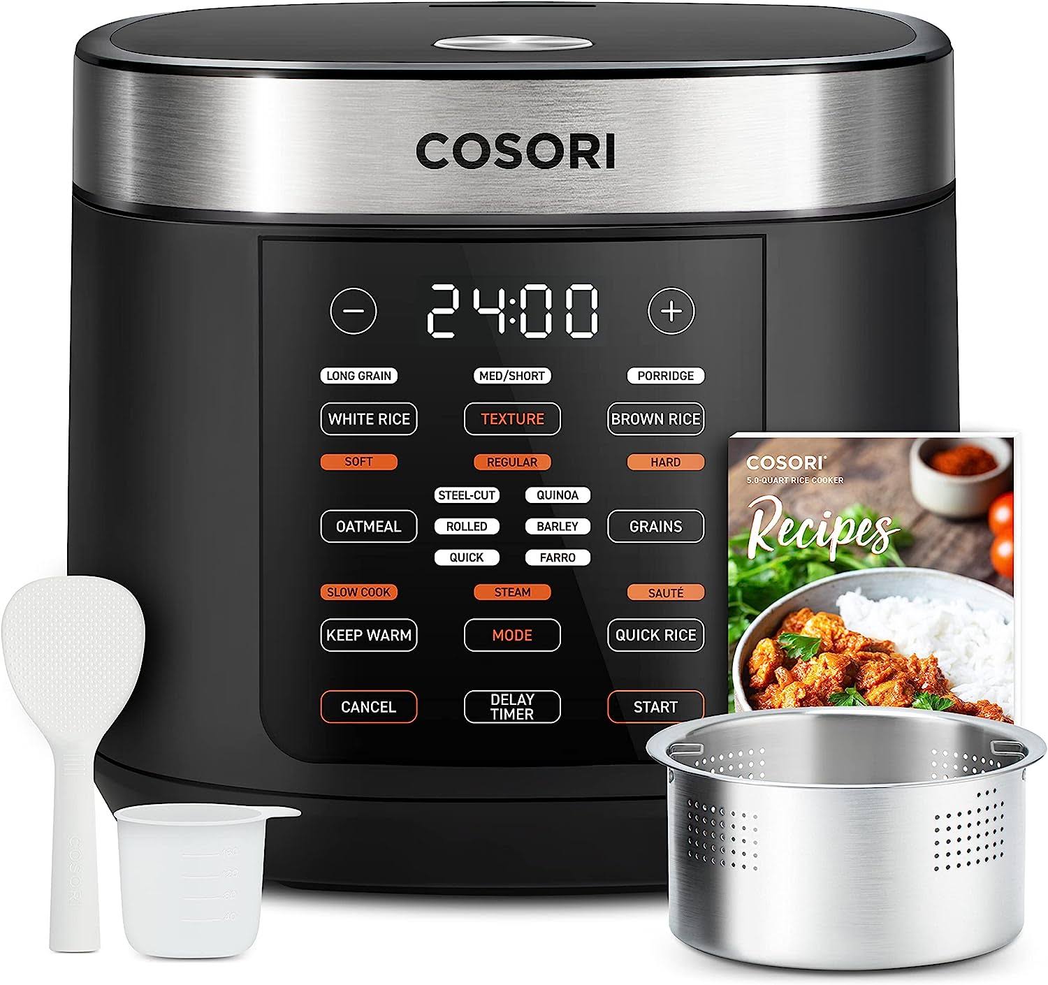 Rice Cooker Large Maker 10 Cup Uncooked 18 Functions, Japanese Style Fuzzy Logic Micom Technology, Texture Optional, 50 Recipes, Stainless Steel er, Warmer, Timer, Olla Arrocera Electrica,Black