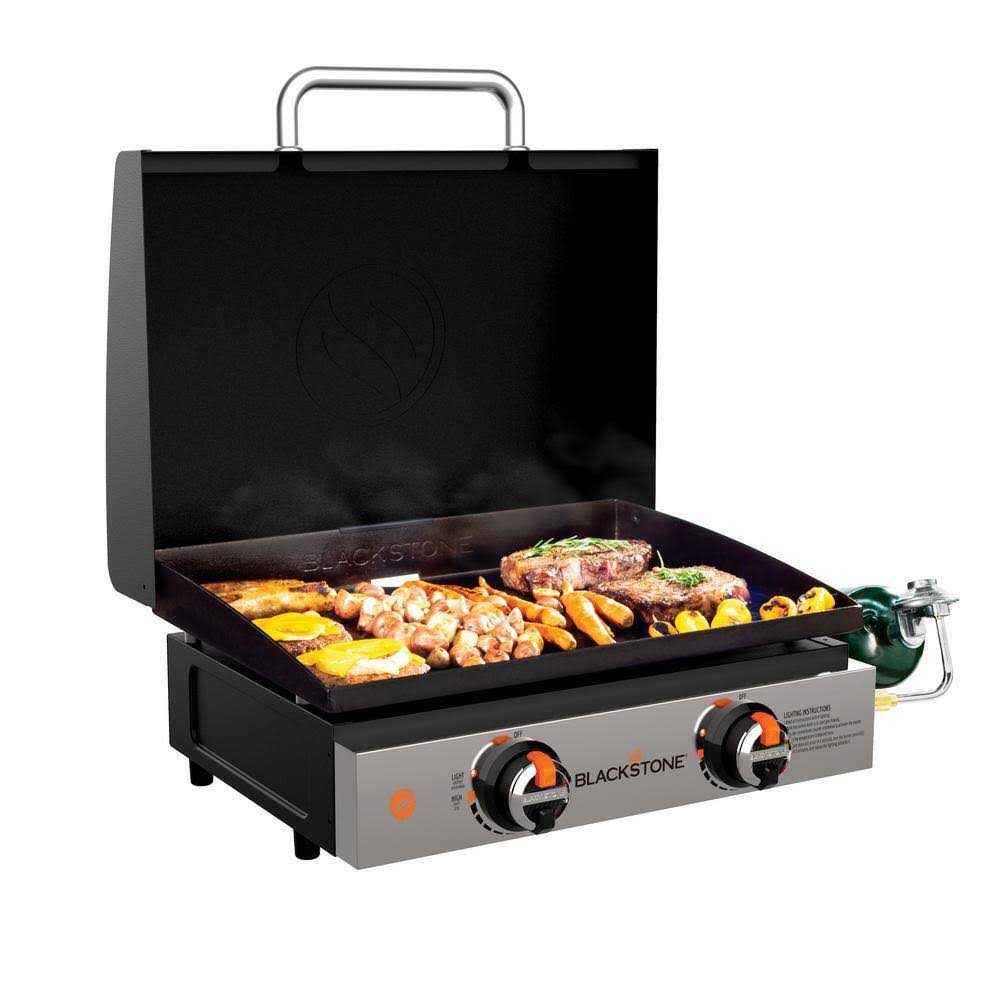 1813 22 in. 2 Burner and Stainless Steel with Hood Tabletop Griddle in Black