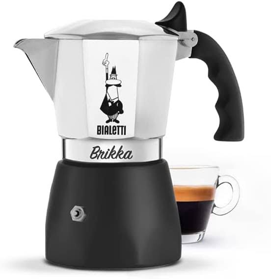 Moka Pot, the Only Stovetop Coffee Maker Capable of Producing a Crema-Rich Espresso, 2 Cups (3.38 Oz), Aluminum and Black