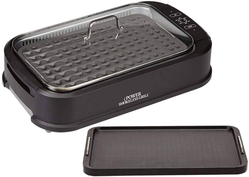 Smokeless Electric Indoor Removable Grill and Griddle Plates, Nonstick Cooking Surfaces, Glass Lid, 1500 Watt, 21X 15.4X 8.1, black