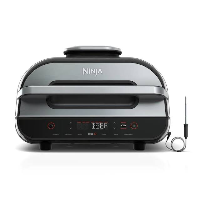 FG551  Smart XL 6-in-1 Indoor Grill with Air Fry, Roast, Bake, Broil   Dehydrate, Smart Thermometer, Black/Silver