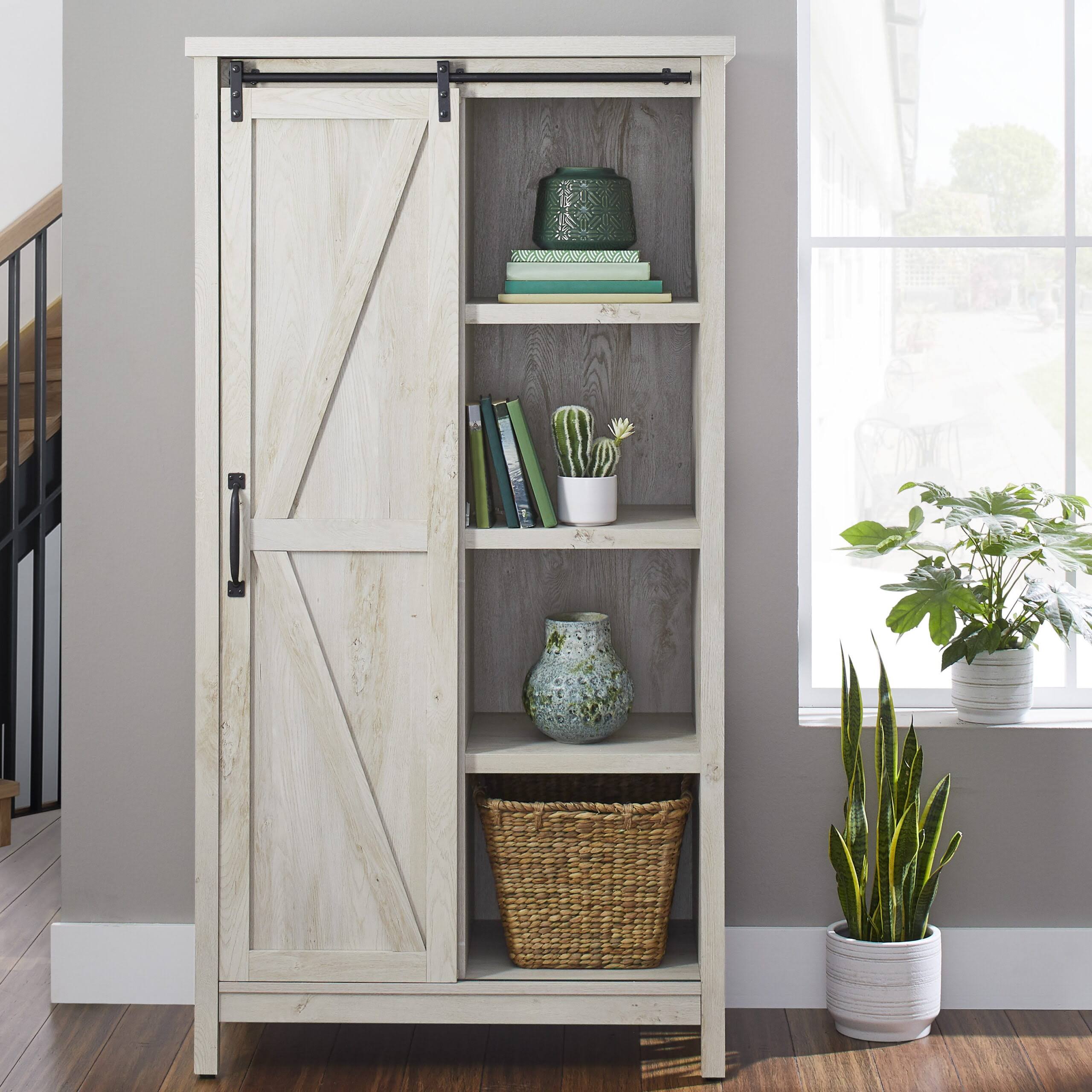 Gardens 66  Modern Farmhouse Bookcase Storage Cabinet, Rustic White Finish