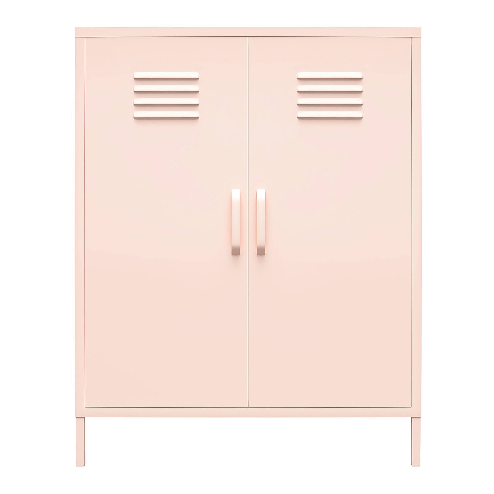 Shadwick 2 Door Metal Locker Style Storage Accent Cabinet, Pink