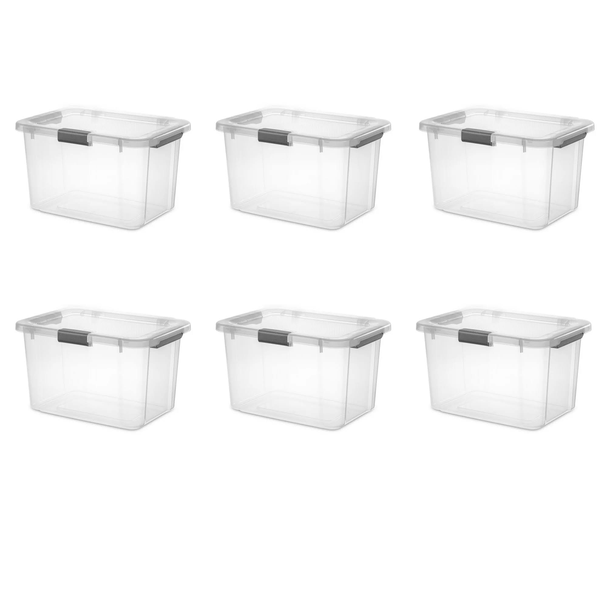 30 Qt. HingeLID Storage Box Plastic, Flat Gray, Set of 6