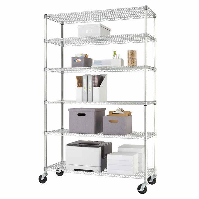 TRINITY 6-Tier Wire Shelving Rack, 48  x 18  x 72  NSF, Includes Wheels