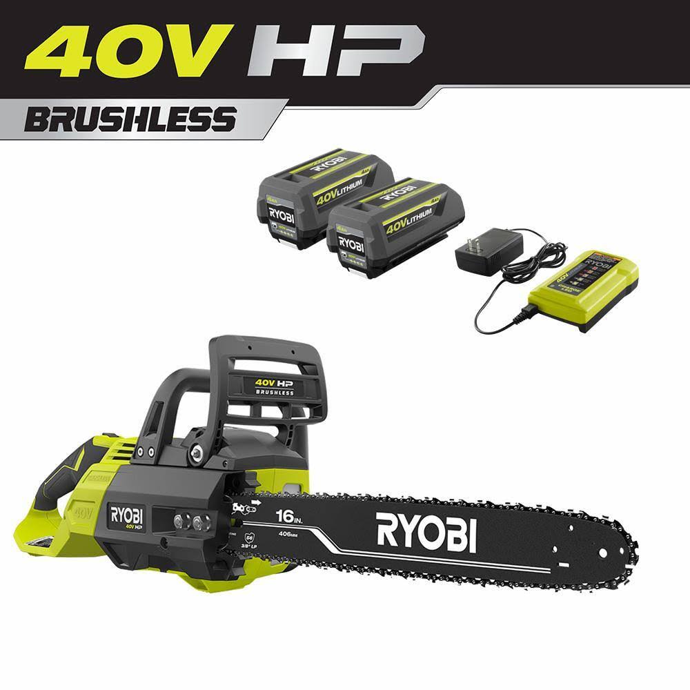 RY40550-2B 40V HP Brushless 16 in. Battery  Chainsaw with (2) 4.0 Ah Batteries and (1) Charger