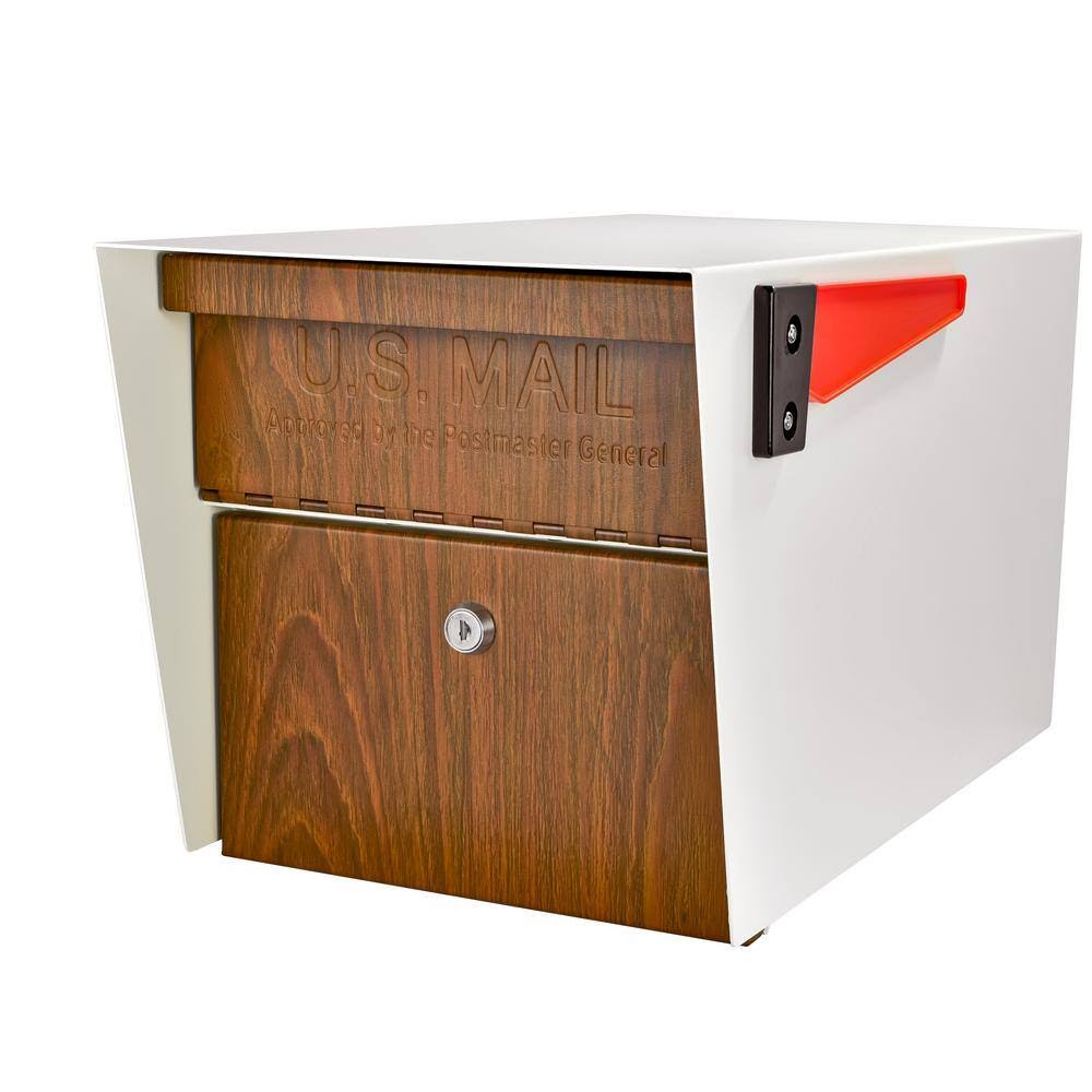 7520 Mail Manager Locking Post-Mount Mailbox with High Security Reinforced Patented Locking System, Cream White-Wood Grain