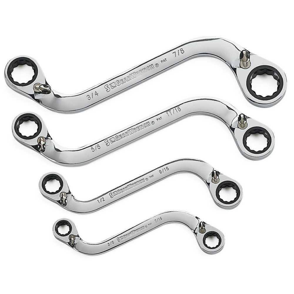 85399 72-Tooth 12 Point SAE Reversible S-Shape Double Box Ratcheting Wrench Set (4-Piece)