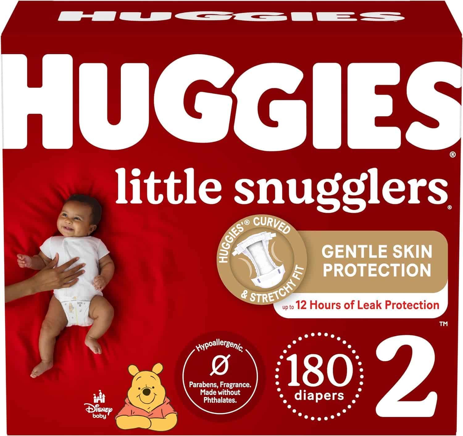 Huggies Size 2 Diapers, Little Snugglers Baby Diapers, Size 2 (12-18 lbs), 180 Count