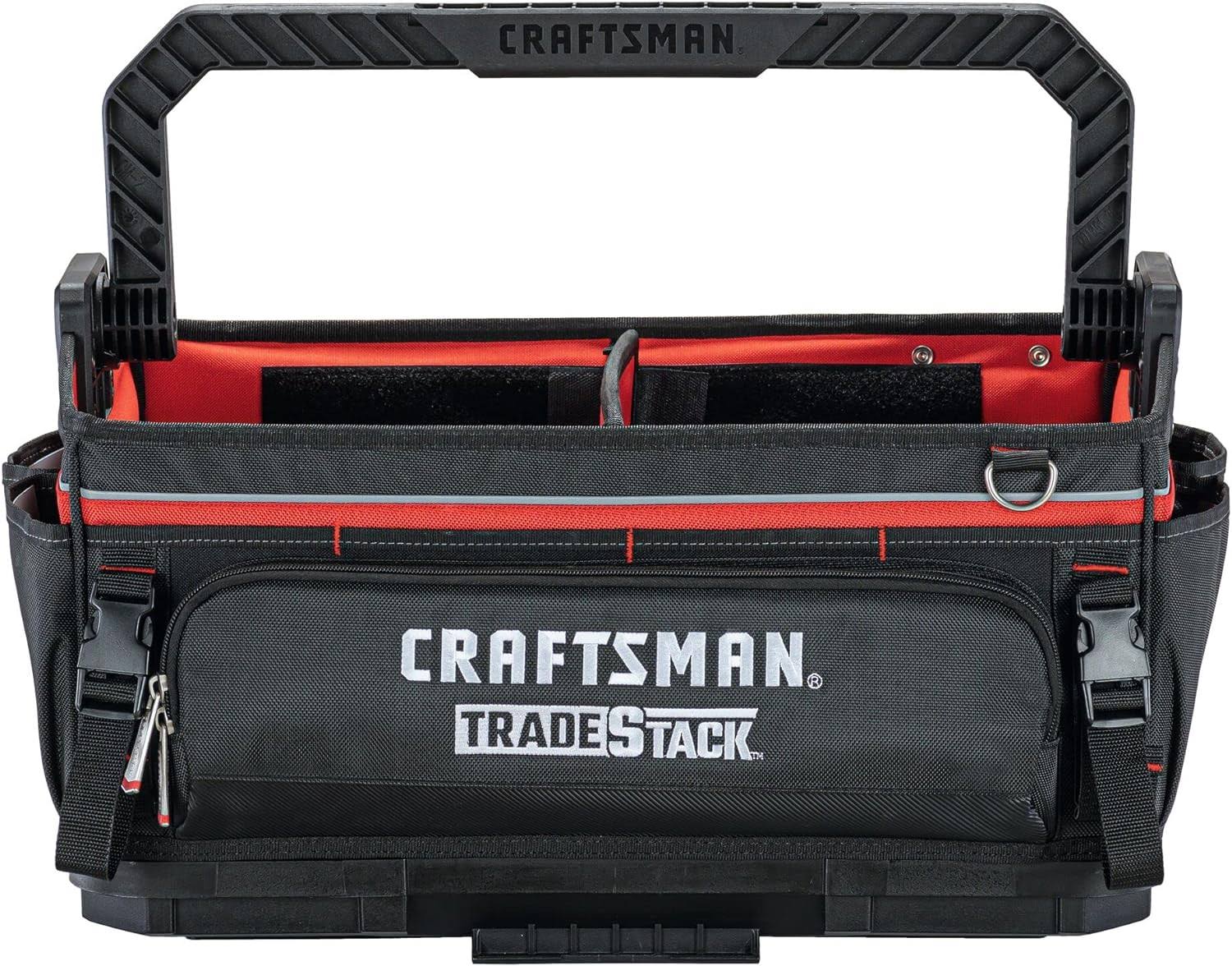 TRADESTACK System Tool Bag, Heavy Duty Open Mouth Tool Tote, Waterproof Hard Bottom, Folding Handle (CMST21451)