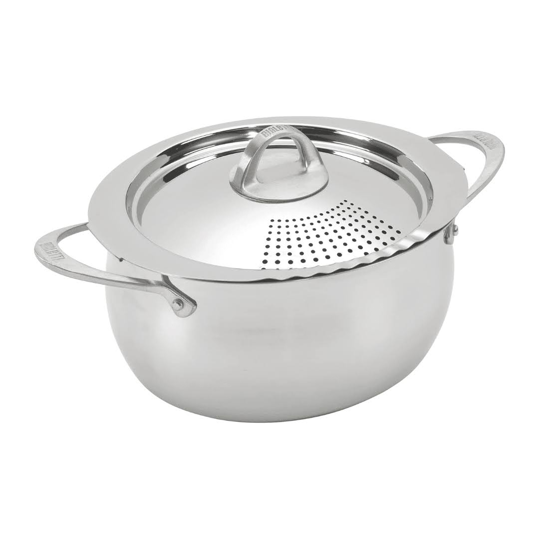 Bialetti Oval 6 Quart Multi-Pot with Strainer Lid, whole pasta, corn, lobster, Stainless Steel