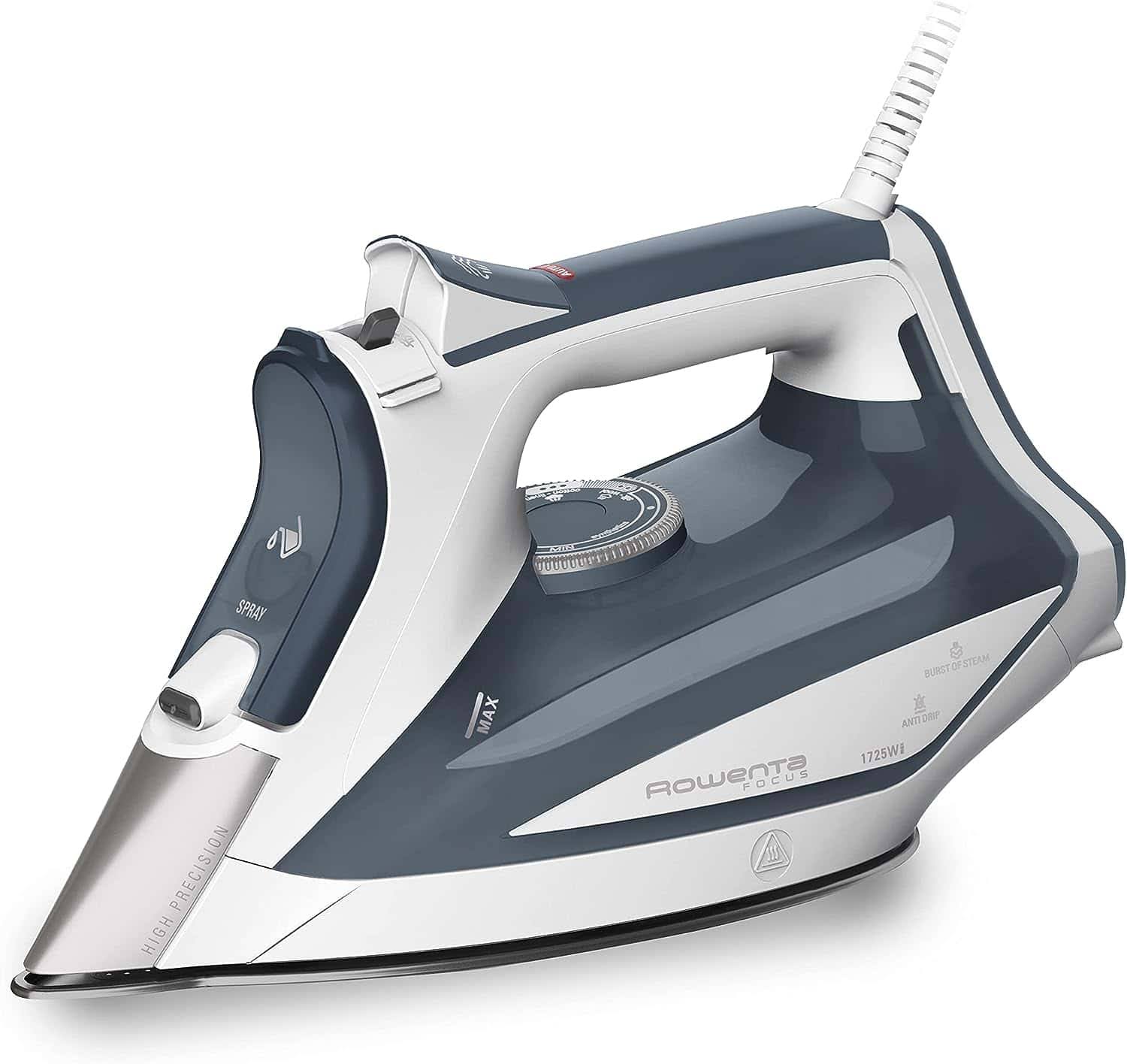 Rowenta Focus Stainless Steel Soleplate Steam Iron for Clothes DW5280, Blue