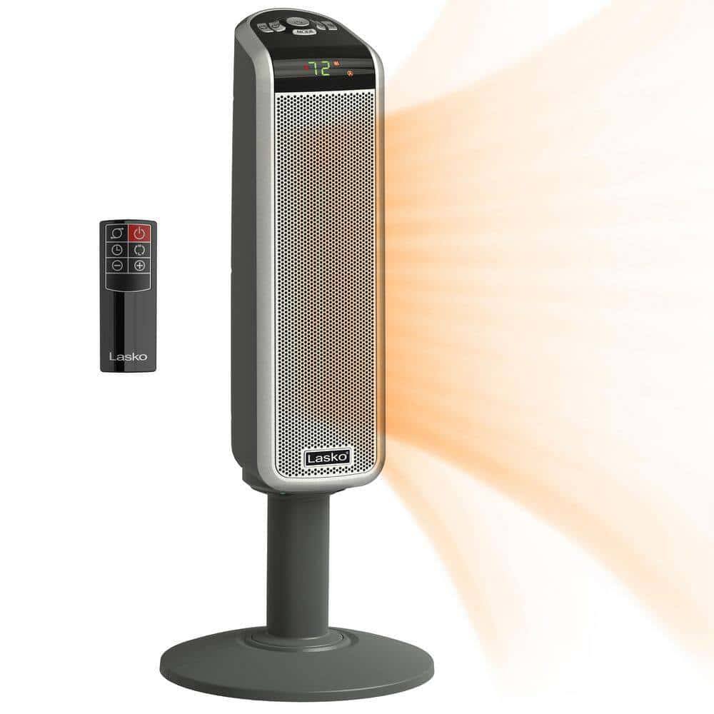 5397 1500W 29 in. Gray Electric Pedestal Ceramic Oscillating Space Heater with Digital Display and Remote Control