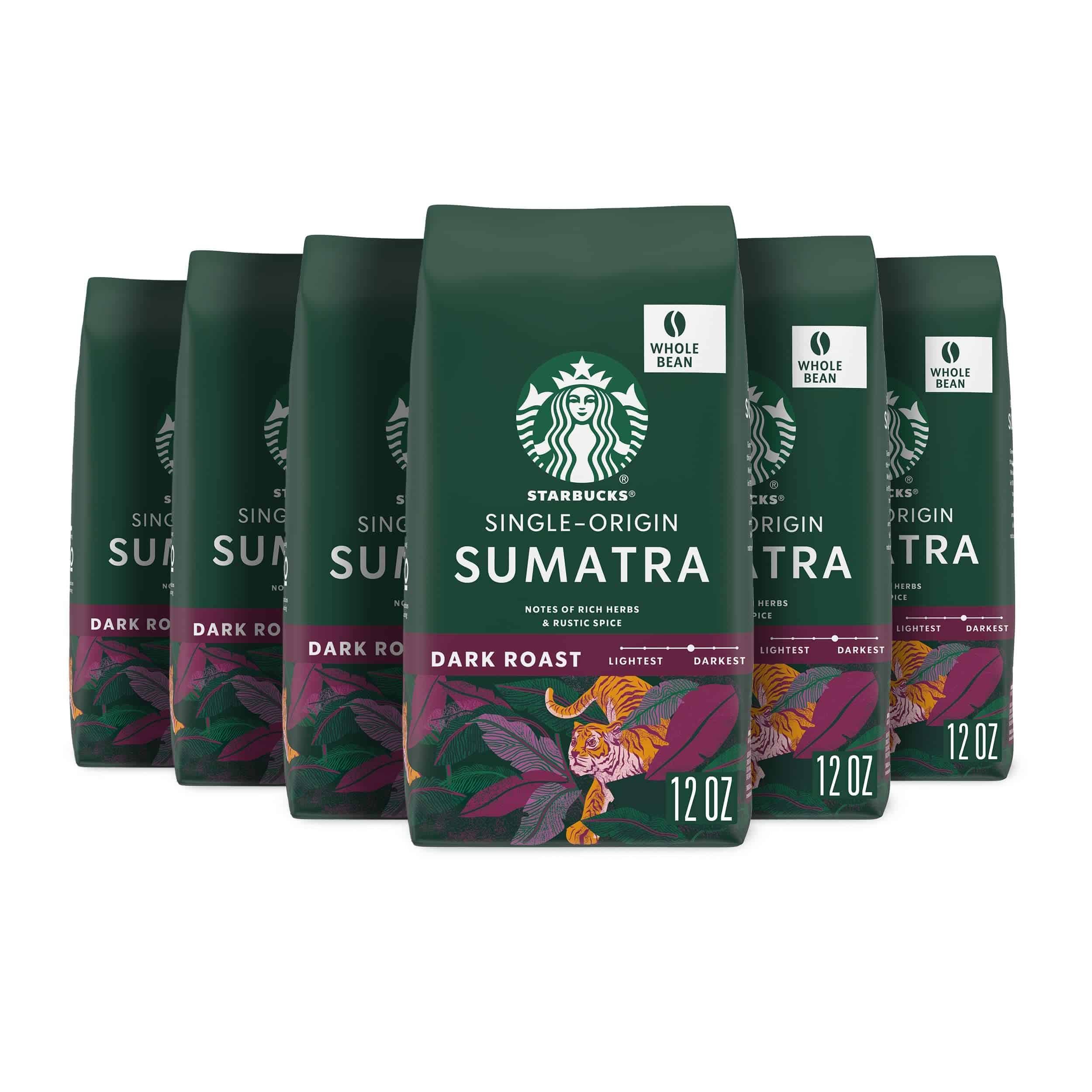 Starbucks Dark Roast Whole Bean Coffee — Sumatra — Arabica — 6 bags (12 oz. each)