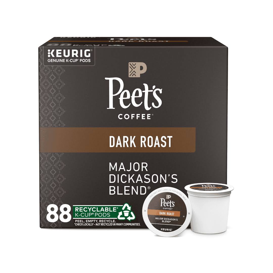 Peet s Coffee, Dark Roast K-Cup Pods for  Brewers   Major Dickason s Blend 88 Count (4 Boxes of 22)