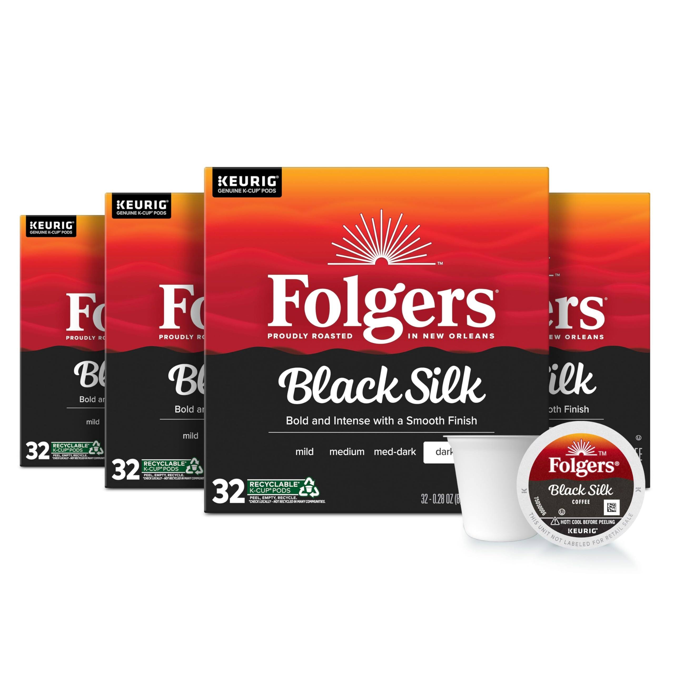 Folgers Black Silk Dark Roast Coffee, 128  K-Cup Pods