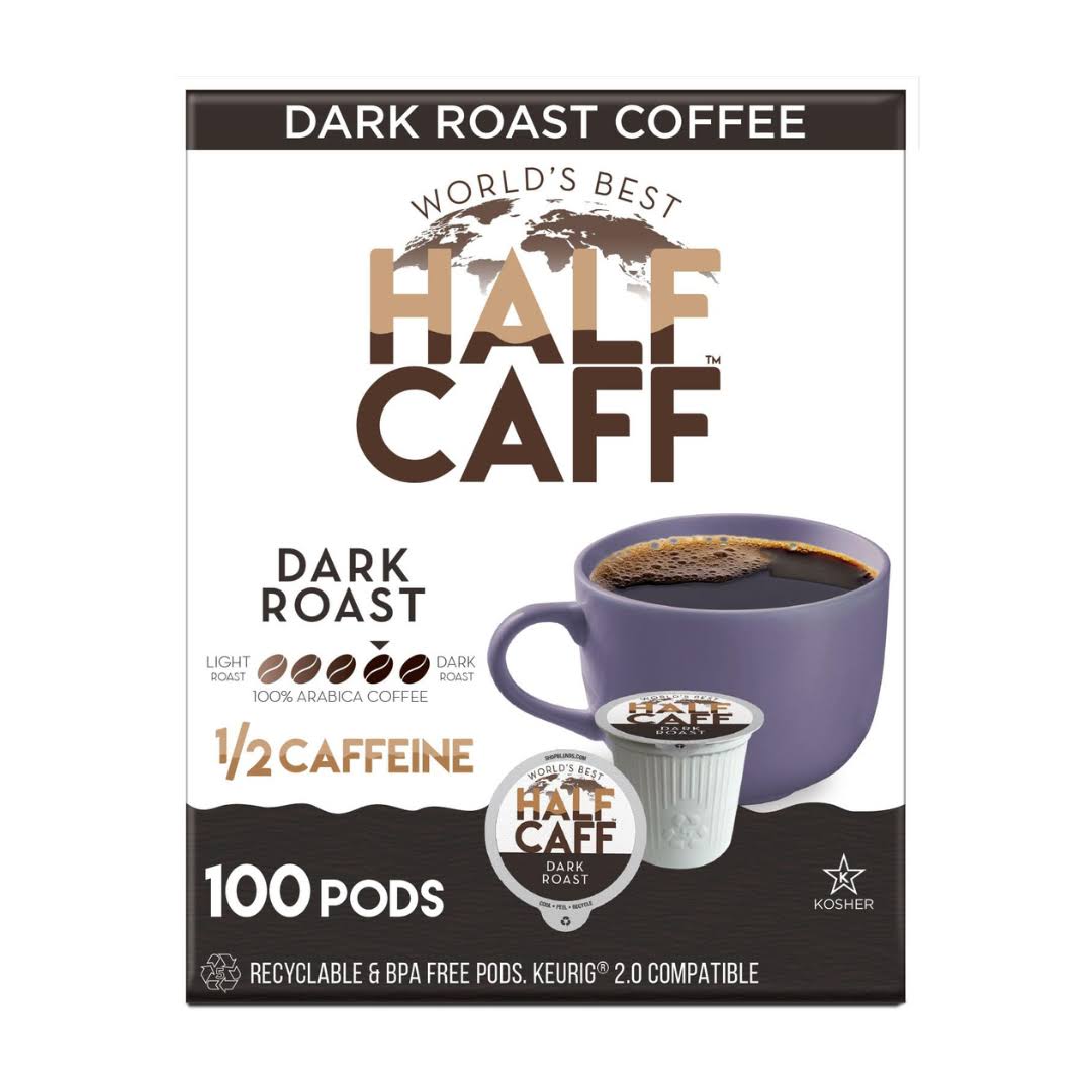 World s Best Half Caff Dark Roast Coffee 100ct. Solar Energy Produced Recyclable Single Serve Dark Roast Coffee Pods