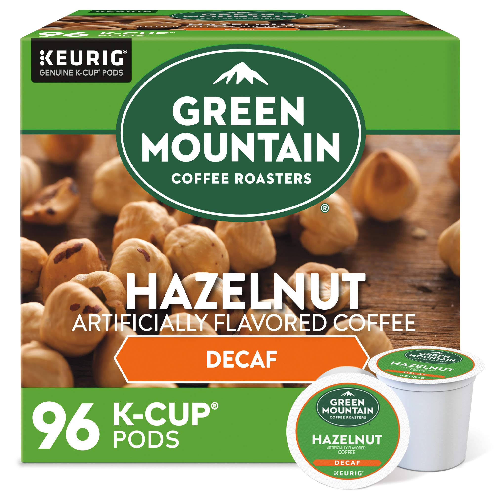 Green Mountain Coffee Roasters Hazelnut Decaf Coffee,  Single-Serve K-Cup pods, Light Roast, 96 Count (4 Packs of 24)