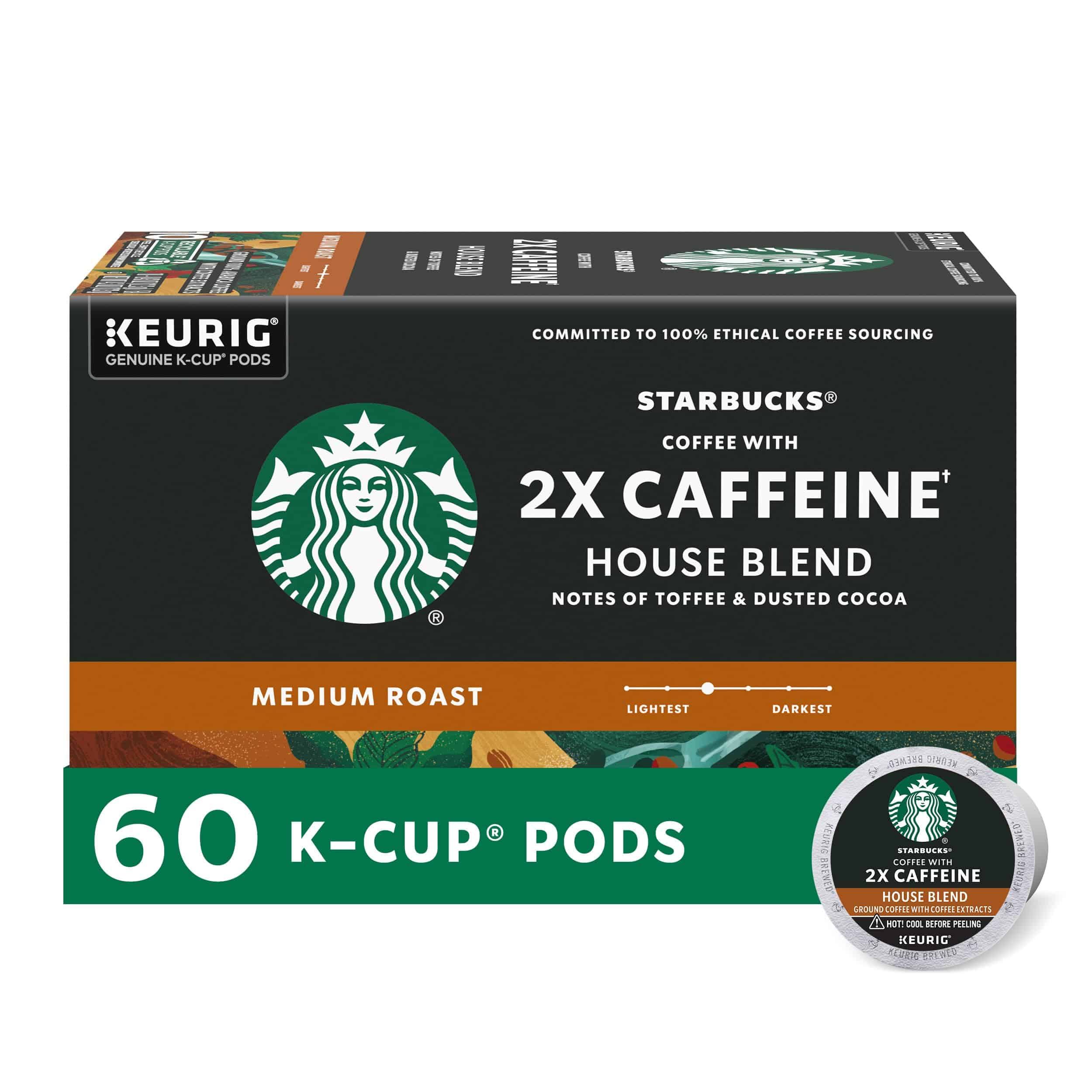 Starbucks Medium Roast K-Cup Coffee Pods with 2X Caffeine — for  Brewers — 6 boxes (60 pods total)