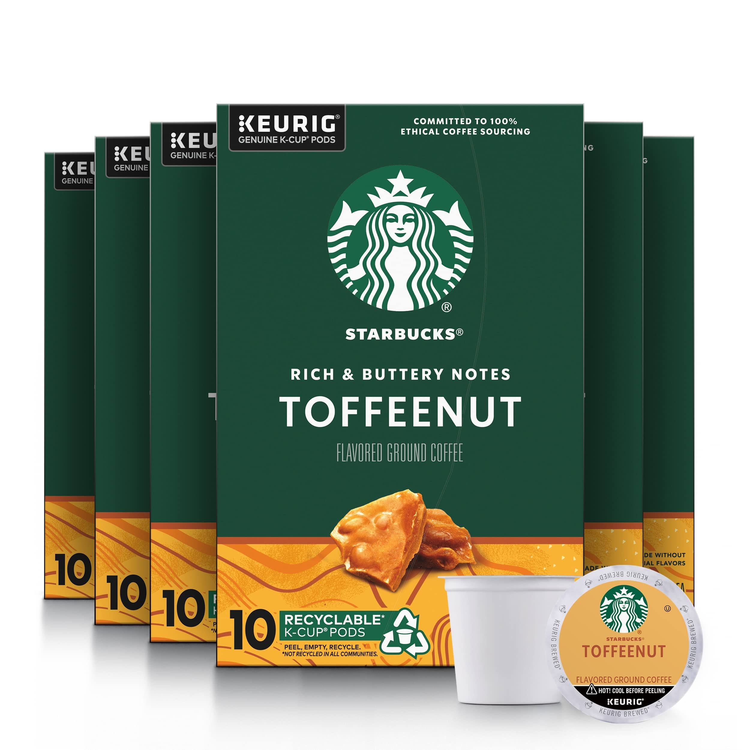 Starbucks K-Cup Coffee Pods, Toffeenut Flavored Coffee, Naturally Flavored, 6 boxes (60 pods total)