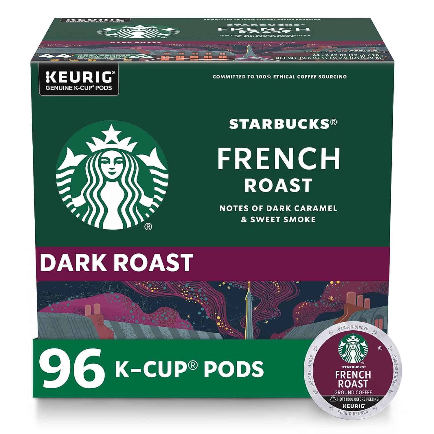 Starbucks K-Cup Coffee Pods Dark Roast Coffee French Roast Arabica 4 boxes (96 pods total)