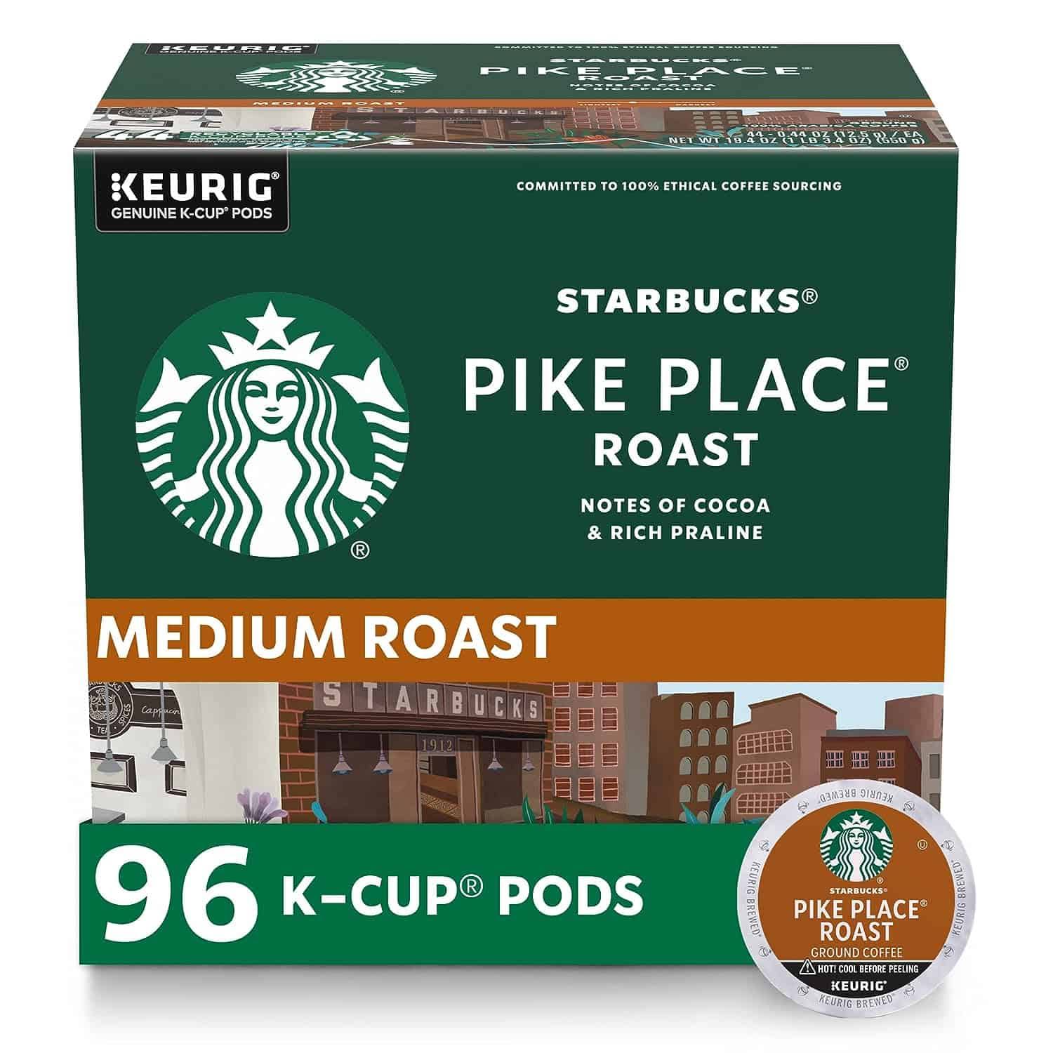 Starbucks Pike Place Roast Coffee K Cups, Medium Roast Coffee 96-Count