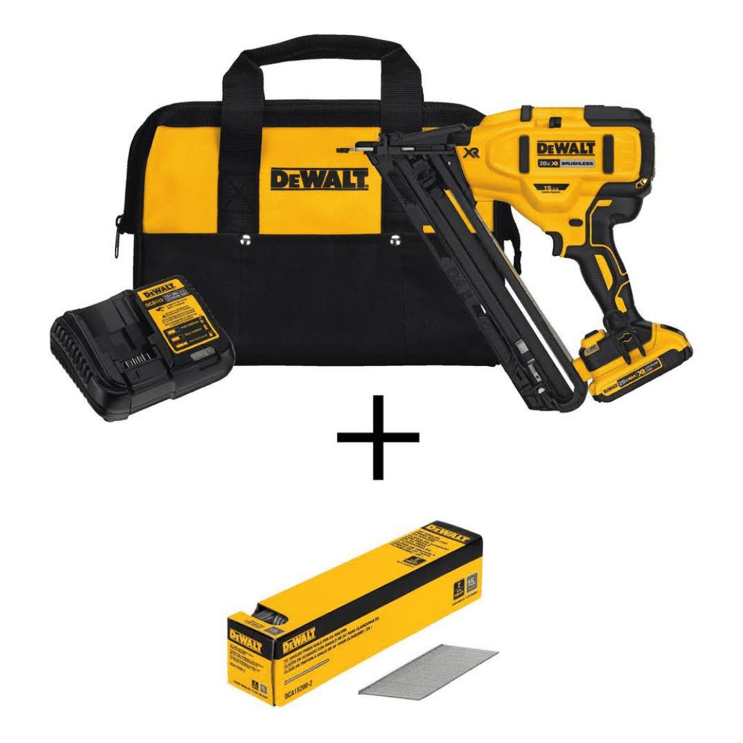 DCN650D1W200-2 20V MAX XR Lithium-Ion Cordless 15-Gauge Finish Nailer Kit and 2 in. x 15-Gauge Angled Finish Nails (2500 Pieces)