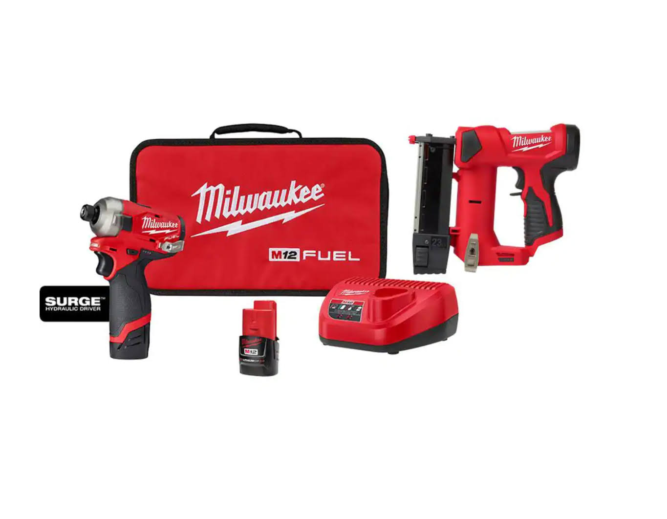 2551-22-2540-20 M12 FUEL 12V Lithium-Ion Brushless Cordless SURGE 1/4 in. Hex Impact Driver and M12 23-Gauge Pin Nailer Combo Kit