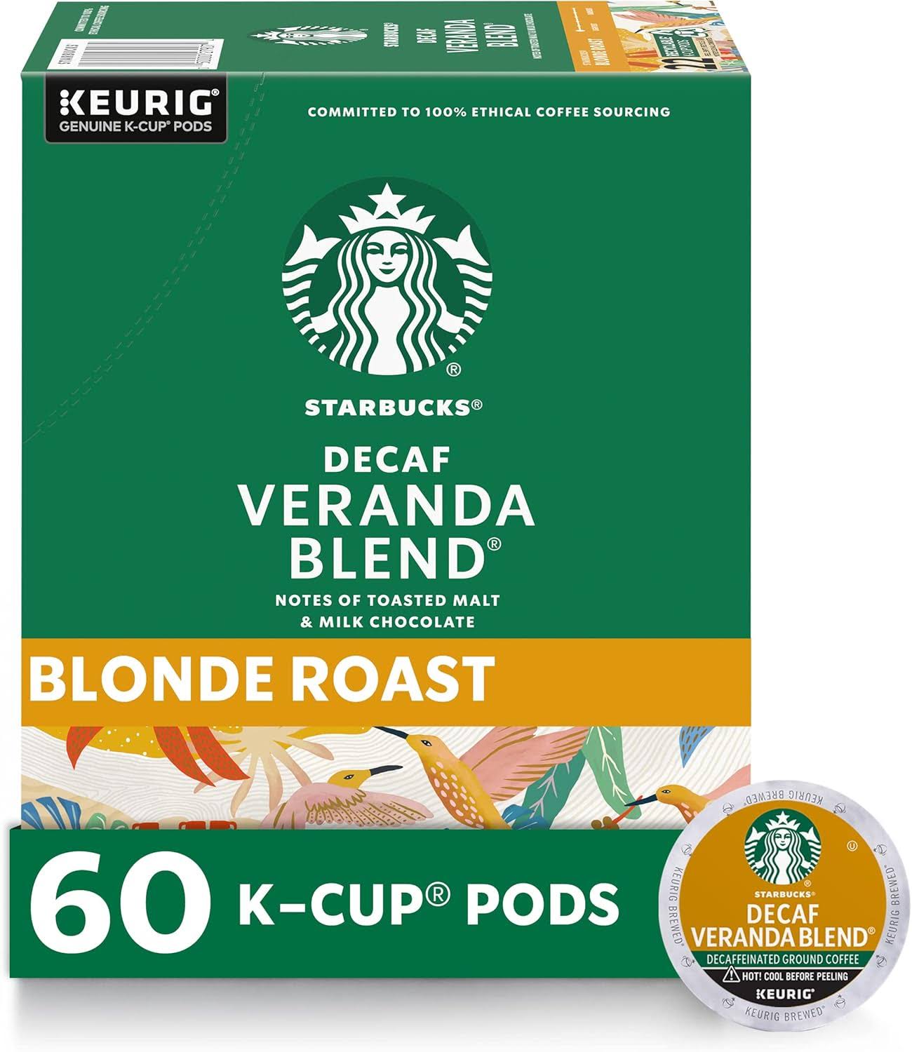 Starbucks K-Cup Coffee Pods, Starbucks Blonde Roast Coffee, Decaf Veranda Blend, 100% Arabica, 6 boxes (60 pods total)