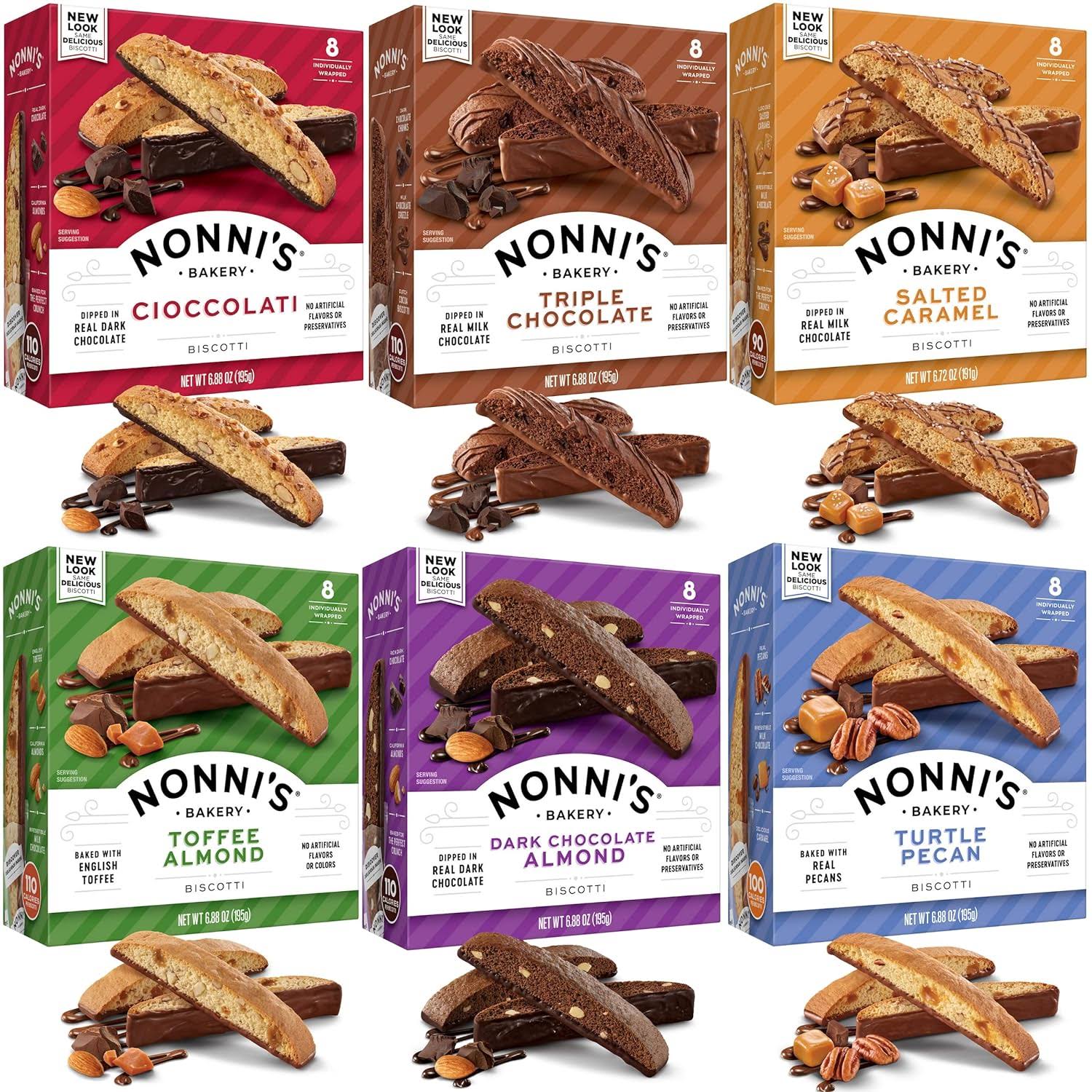 Nonni s Italian Biscotti Variety Pack   6 Assorted Flavors   Snack for Valentines Cookies   Biscotti Cookie Variety Pack   Italian Cookie Assortment   Biscotti Individually Wrapped Cookies   Kosher