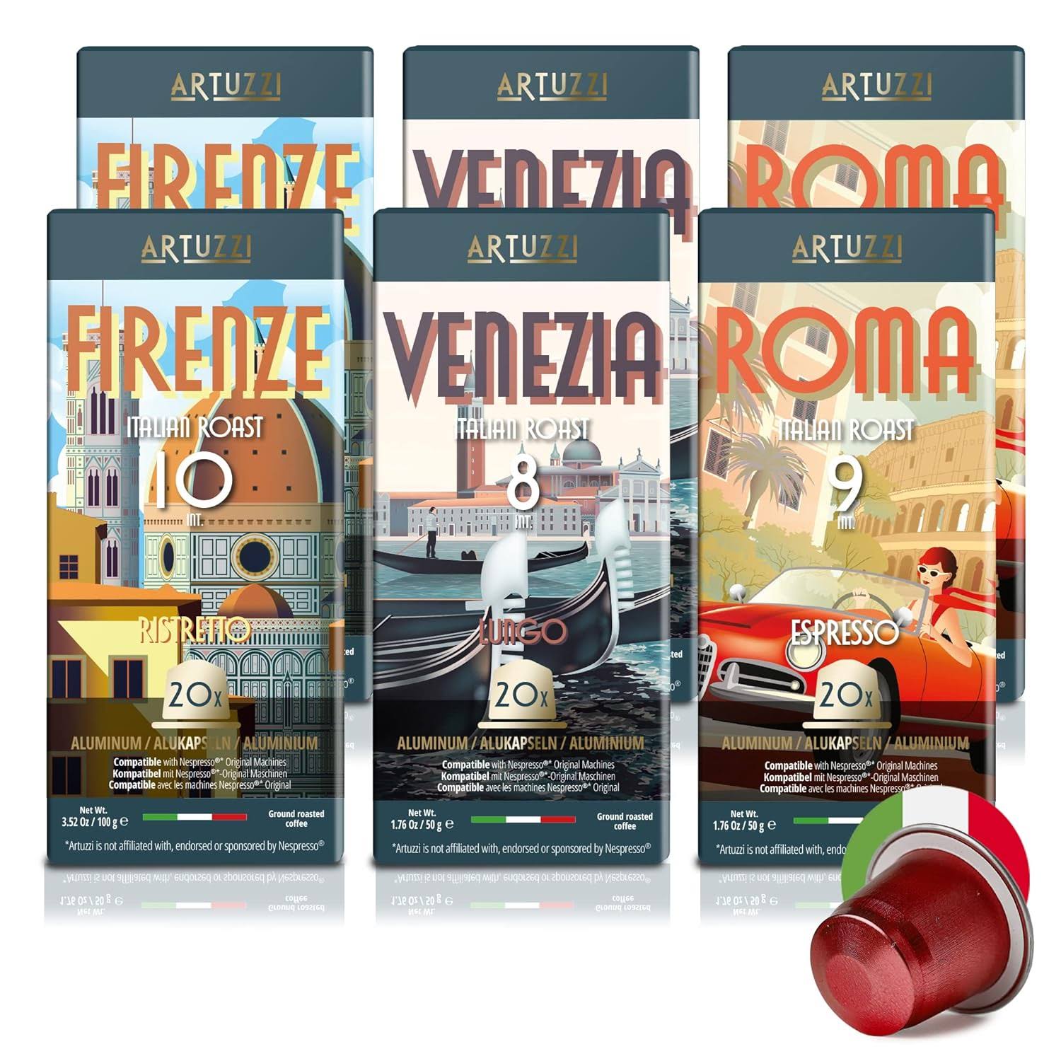 Artuzzi 120ct Compatible Nespresso Coffee Pods For Nespresso Original Machines | Espresso Ristretto Lungo Coffee Capsules | Espresso Variety Pack I Aluminum   Recyclable