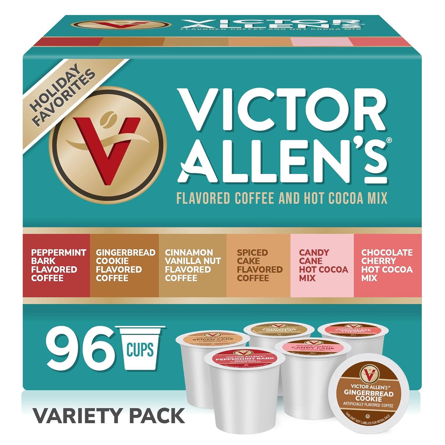 Victor Allen s Coffee Holiday Favorites Coffee   Hot Cocoa Variety Pack, 96 Count, Single Serve Cups   Coffee Pods for Keurig K-Cup Brewers