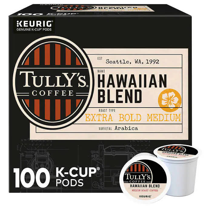 Tully s Coffee Hawaiian Blend K-Cups Packs, 100-count