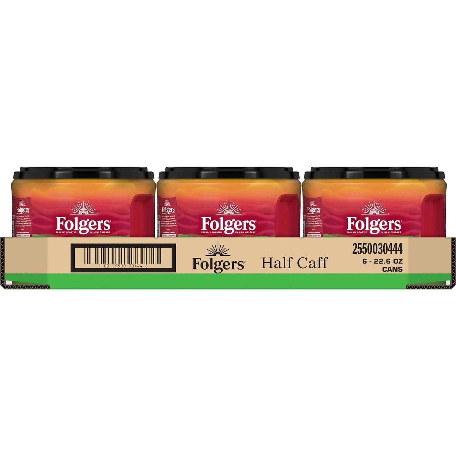 Folgers Half-Caff Medium Roast Ground Coffee, 22.6 Ounce (Pack of 6)