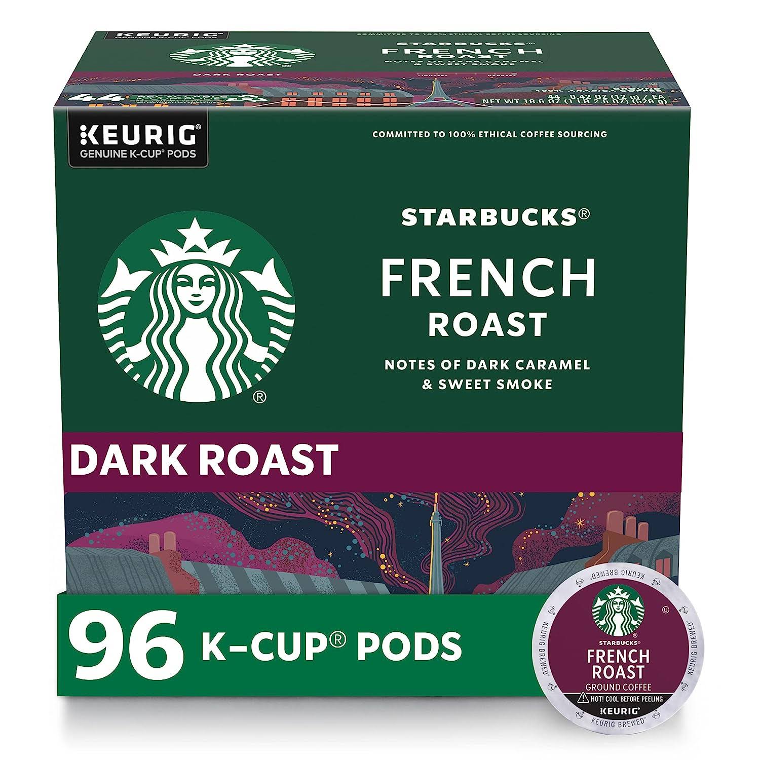 Starbucks K-Cup Coffee Pods—Dark Roast Coffee—French Roast for Keurig Brewers—100% Arabica—4 boxes (96 pods total)