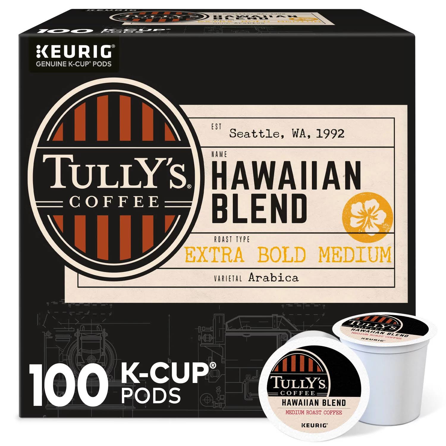Tully s Coffee Hawaiian Blend K-Cup for Keurig Brewers (Pack of 100)