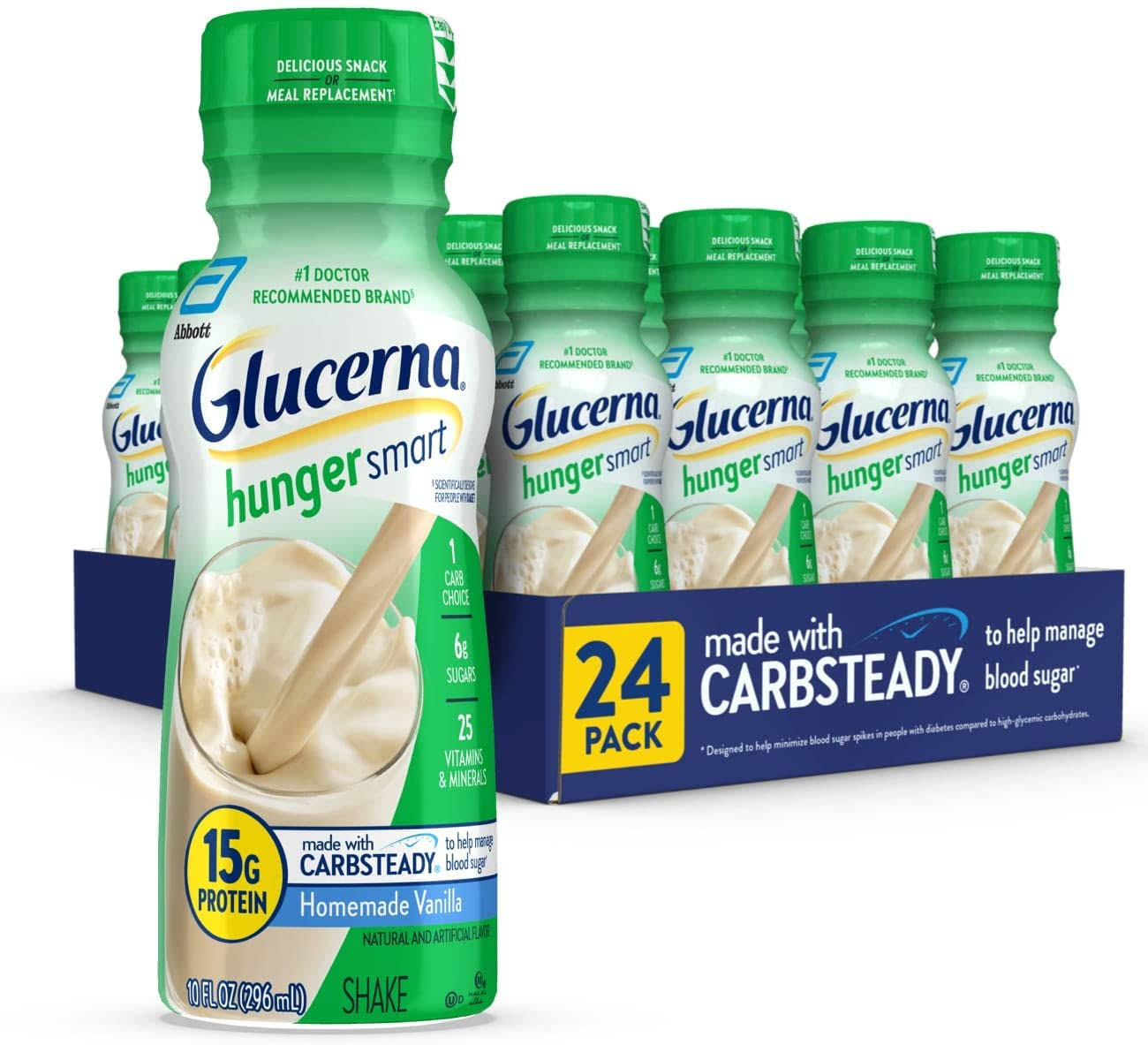 Glucerna Hunger Smart Shake, Diabetic Drink, Blood Sugar Management, 15g Protein, 180 Calories, Homemade Vanilla