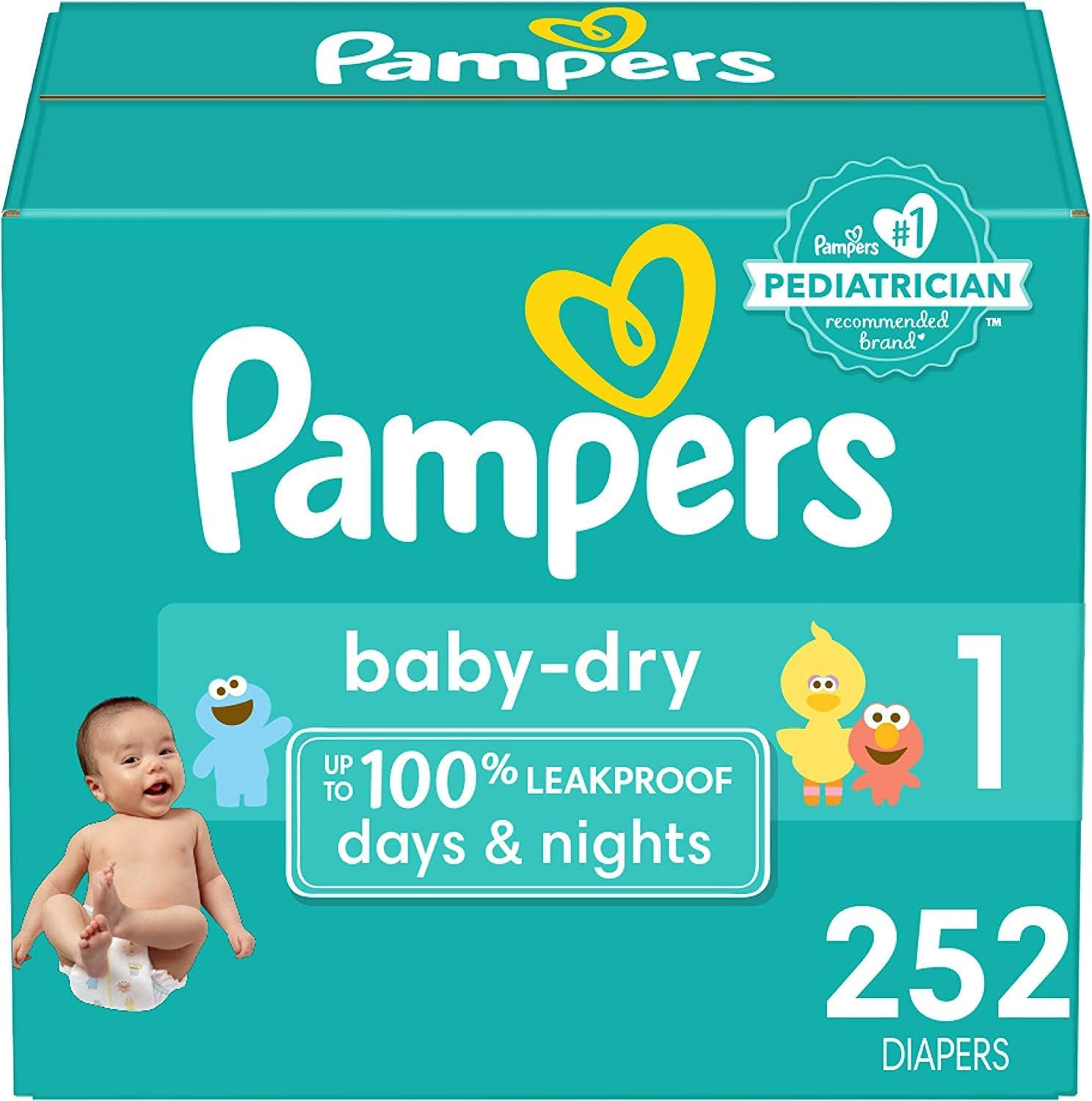 Pampers Baby Dry Diapers   Size 1, One Month Supply (252 Count), Absorbent Disposable Diapers