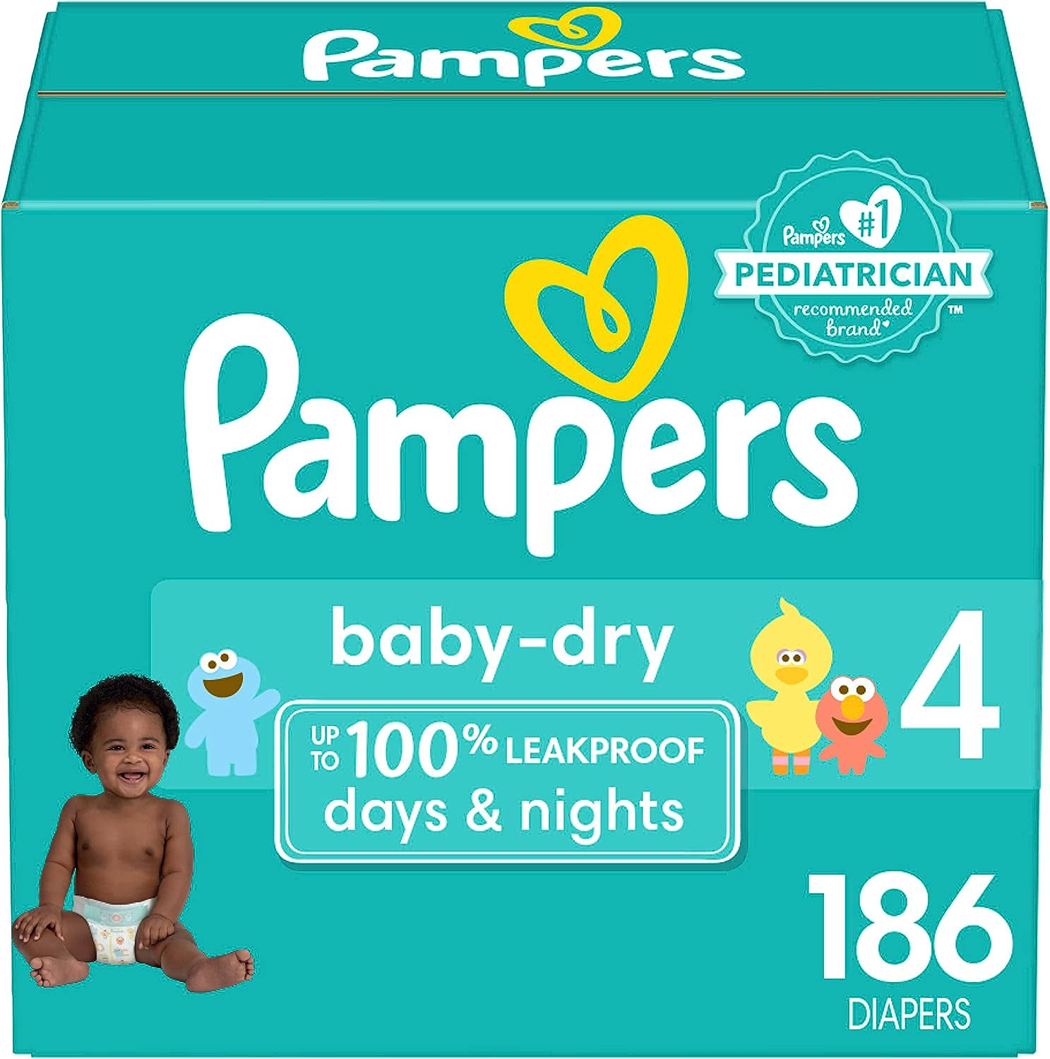 Pampers Baby Dry Diapers   Size 4, One Month Supply (186 Count), Absorbent Disposable Diapers