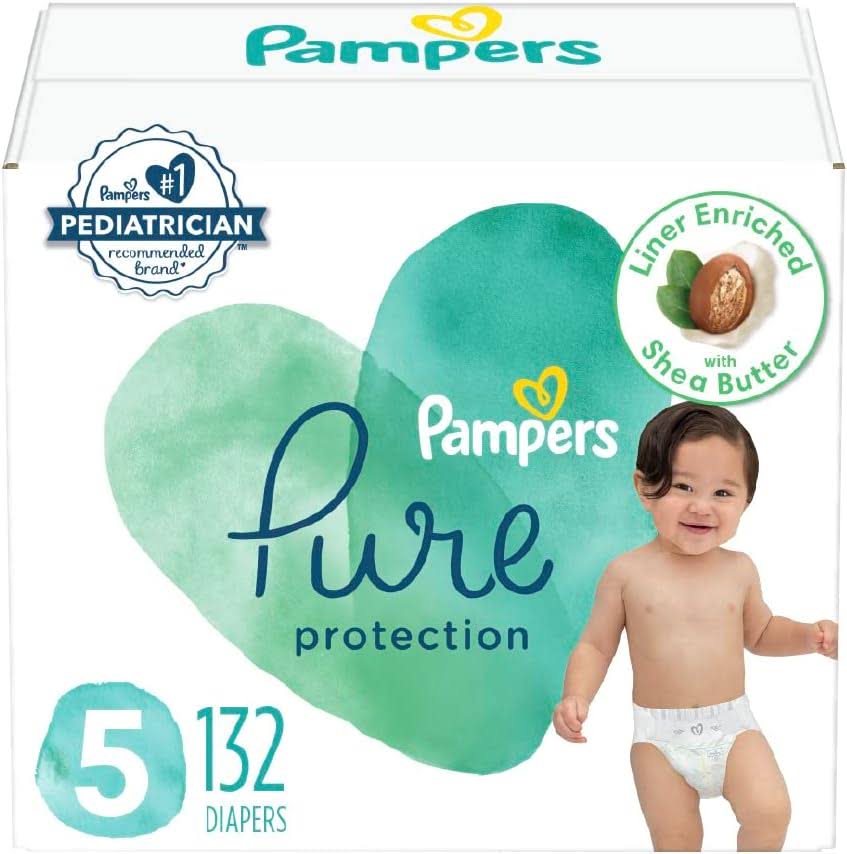 Pampers Pure Protection Diapers   Size 5, One Month Supply (132 Count), Hypoallergenic Premium Disposable Baby Diapers
