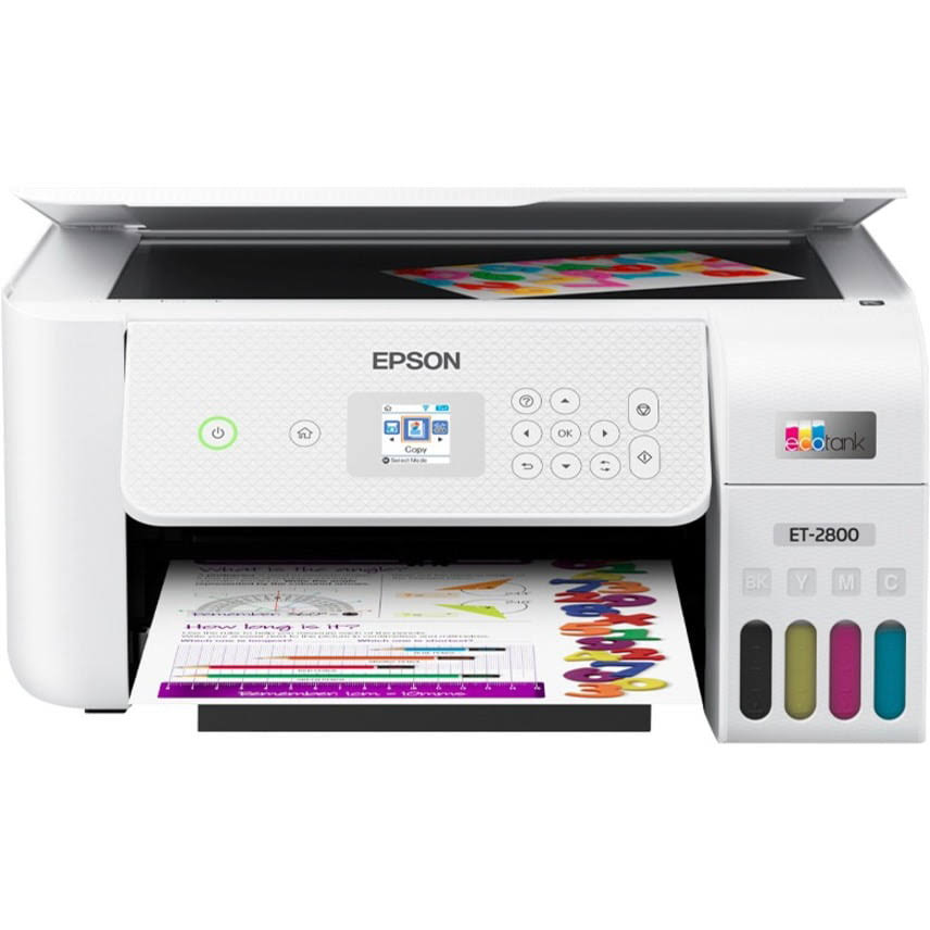 EcoTank ET-2800 Inkjet Multifunction Printer-Color-Copier/Scanner-5760 1440 Print-120 sheets Input-Color Scanner-1200 Optical Scan-Wireless LAN- Smart Panel App- iPrint- Remote Print-Apple AirPrint-Mopria
