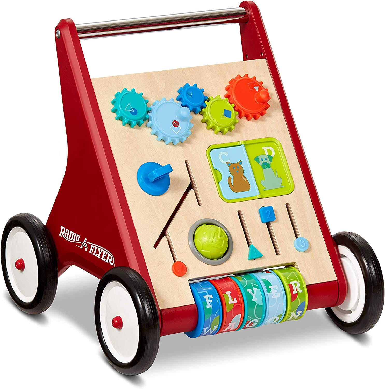 Radio Flyer Classic Push   Play Walker, Toddler Walker with Activity Play, Ages 1-4, Red Walker Toy