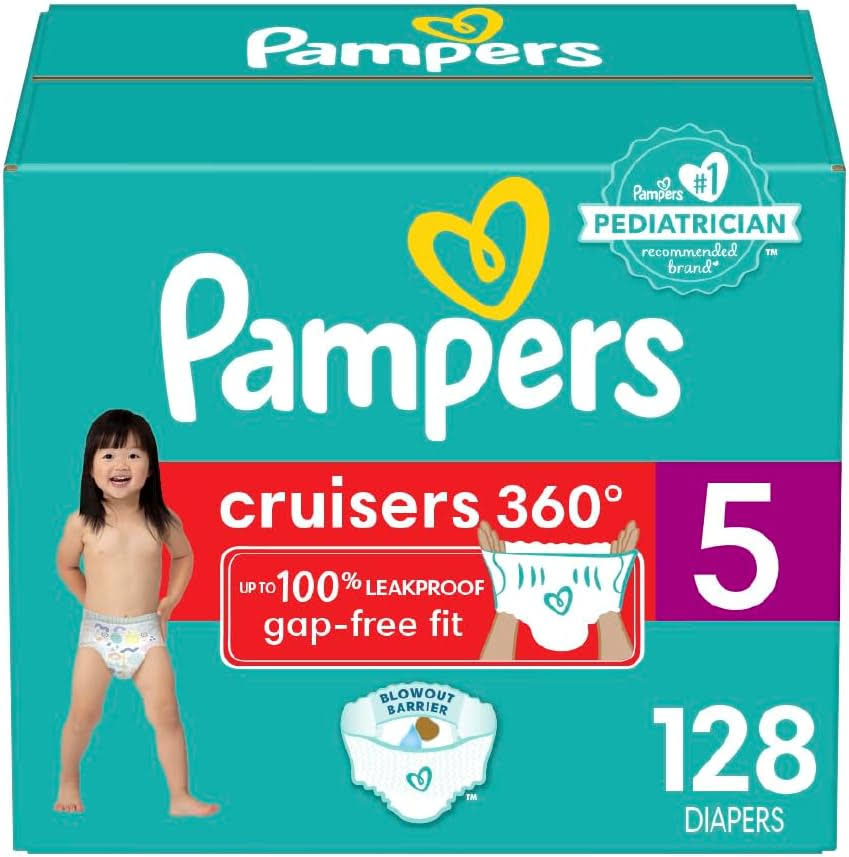 Pampers Cruisers 360 Diapers   Size 5, One Month Supply (128 Count), Pull-On Disposable Baby Diapers, Gap-Free Fit