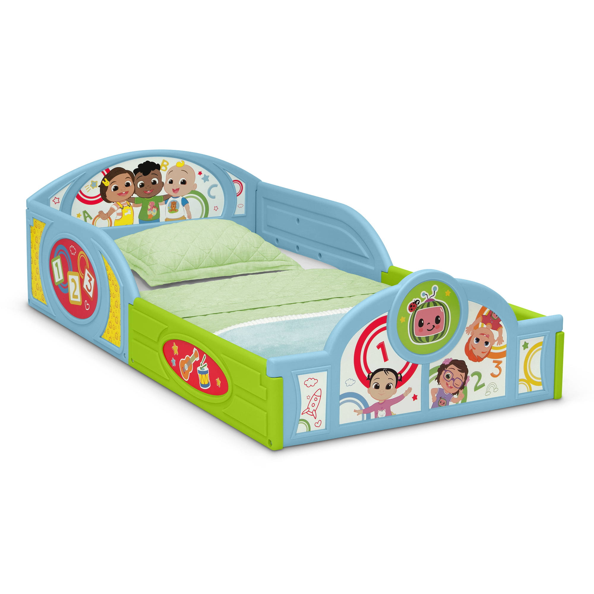 CoComelon Sleep and Play Toddler Bed with Built-In Guardrails by , Blue/Multi