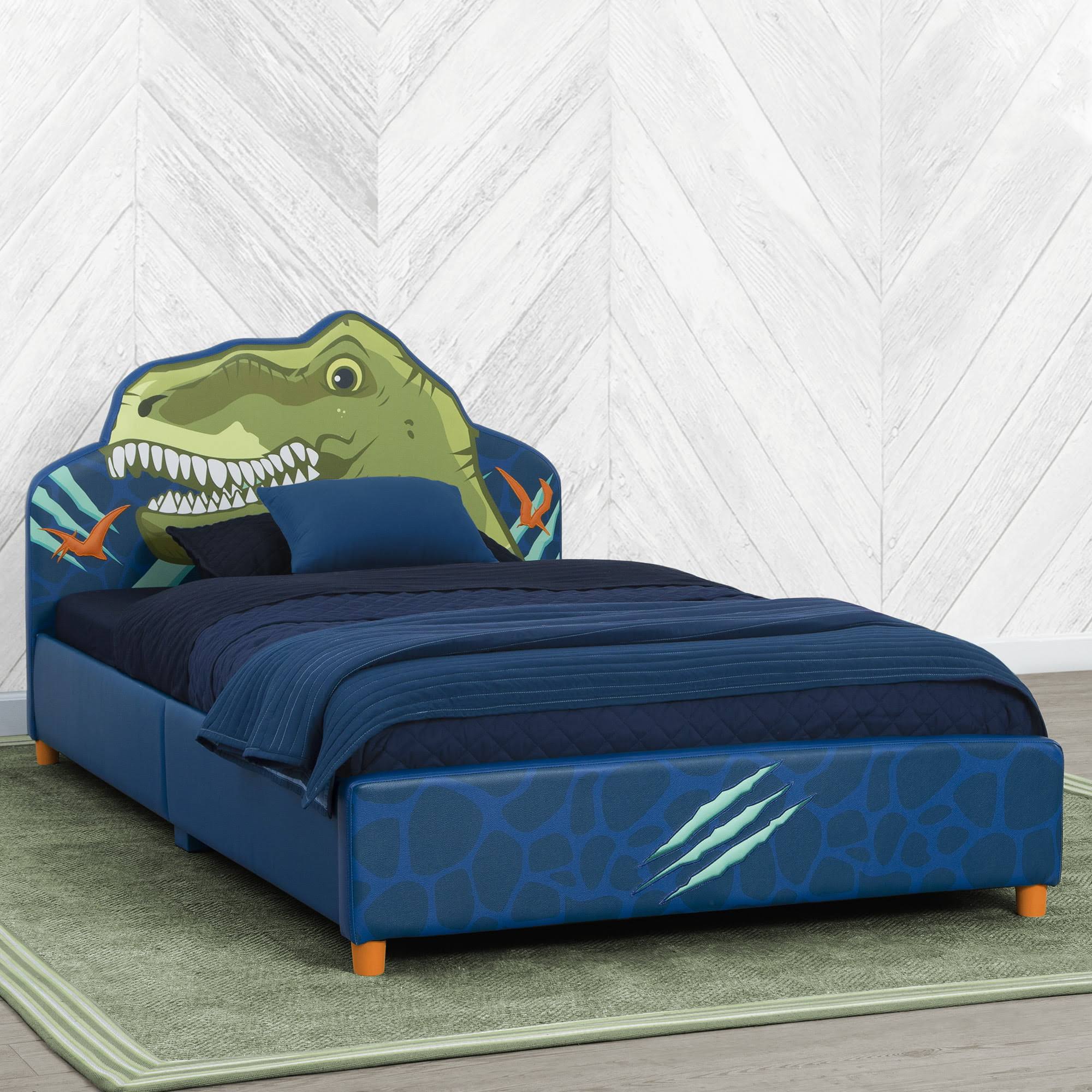Dinosaur Upholstered Twin Bed, Blue